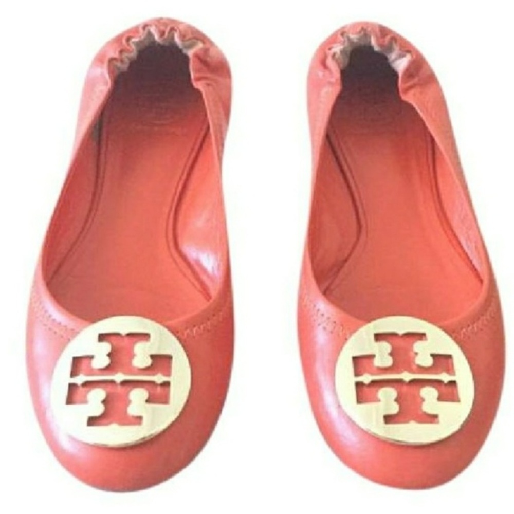 Tory Burch Orange Size 8.5 Gold Logo Flats